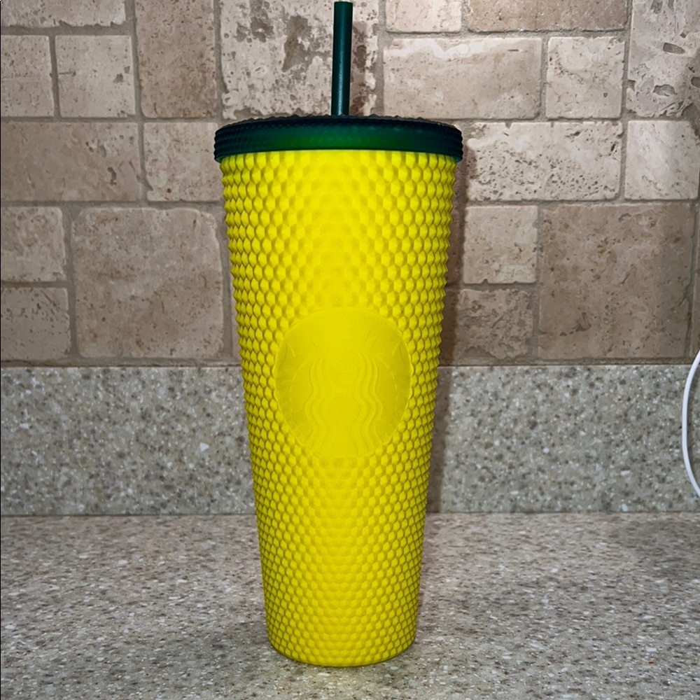 Starbucks Pineapple Vibrant Yellow Tumbler with Dark Green Lid